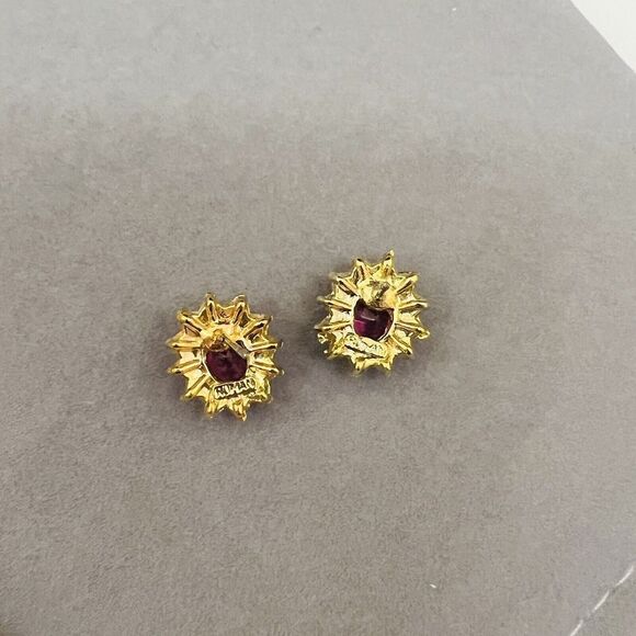 Vintage ROMAN Faux Pink Sapphire Ruby Rhinestones Stud Earrings Flower NICE 4081 - Picture 10 of 13
